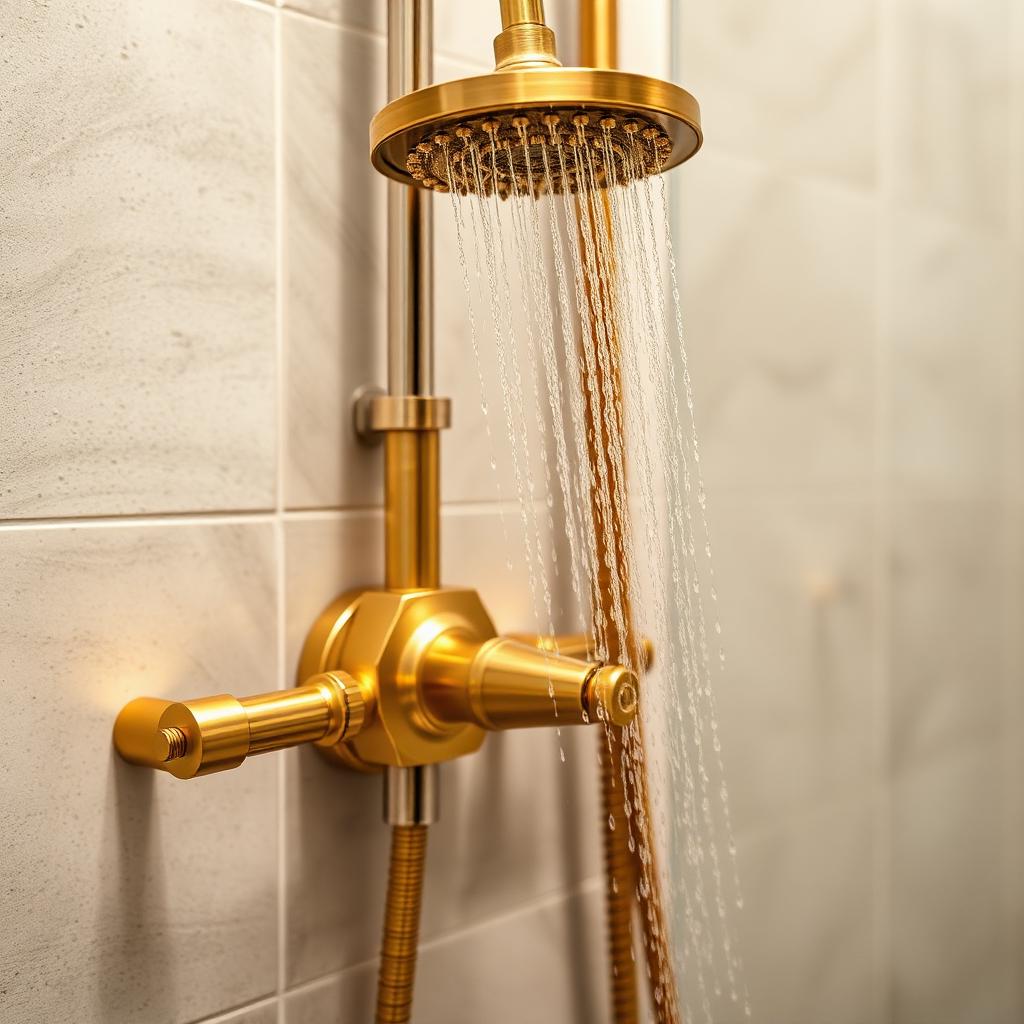 Premium thermostatic shower fixtures and large-format porcelain tile in a luxury bathroom