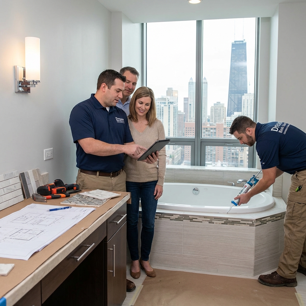 Factory-trained contractor installing a premium bathtub with professional tools