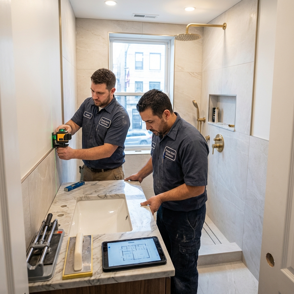Modern bathroom renovation showcasing smart space-maximizing design with elegant fixtures