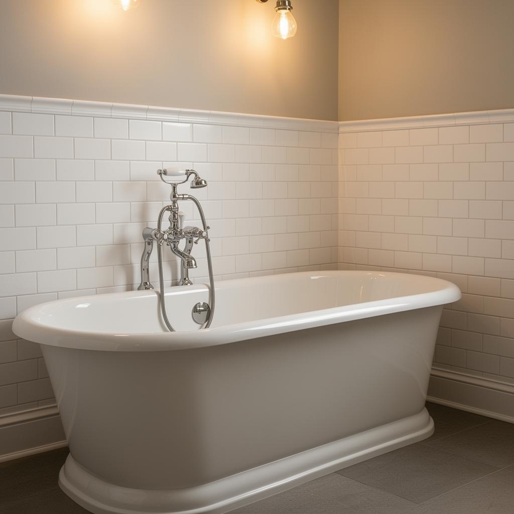 Completed premium bathtub installation with polished fixtures and clean tile work