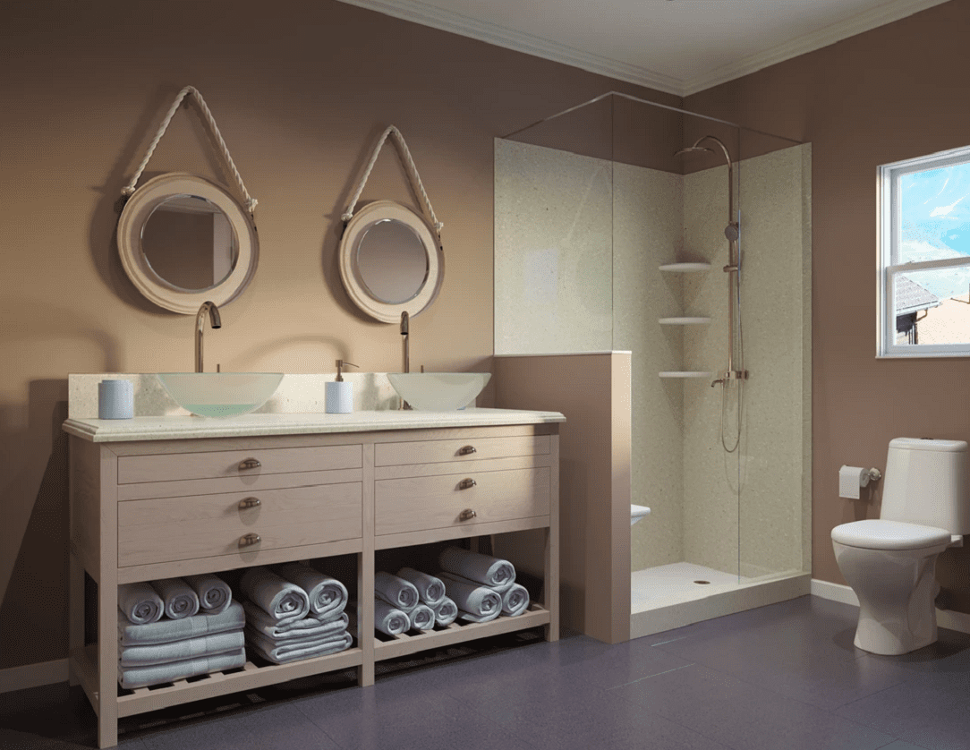 Beautiful bathroom remodel in our Ivory Crush color and design.