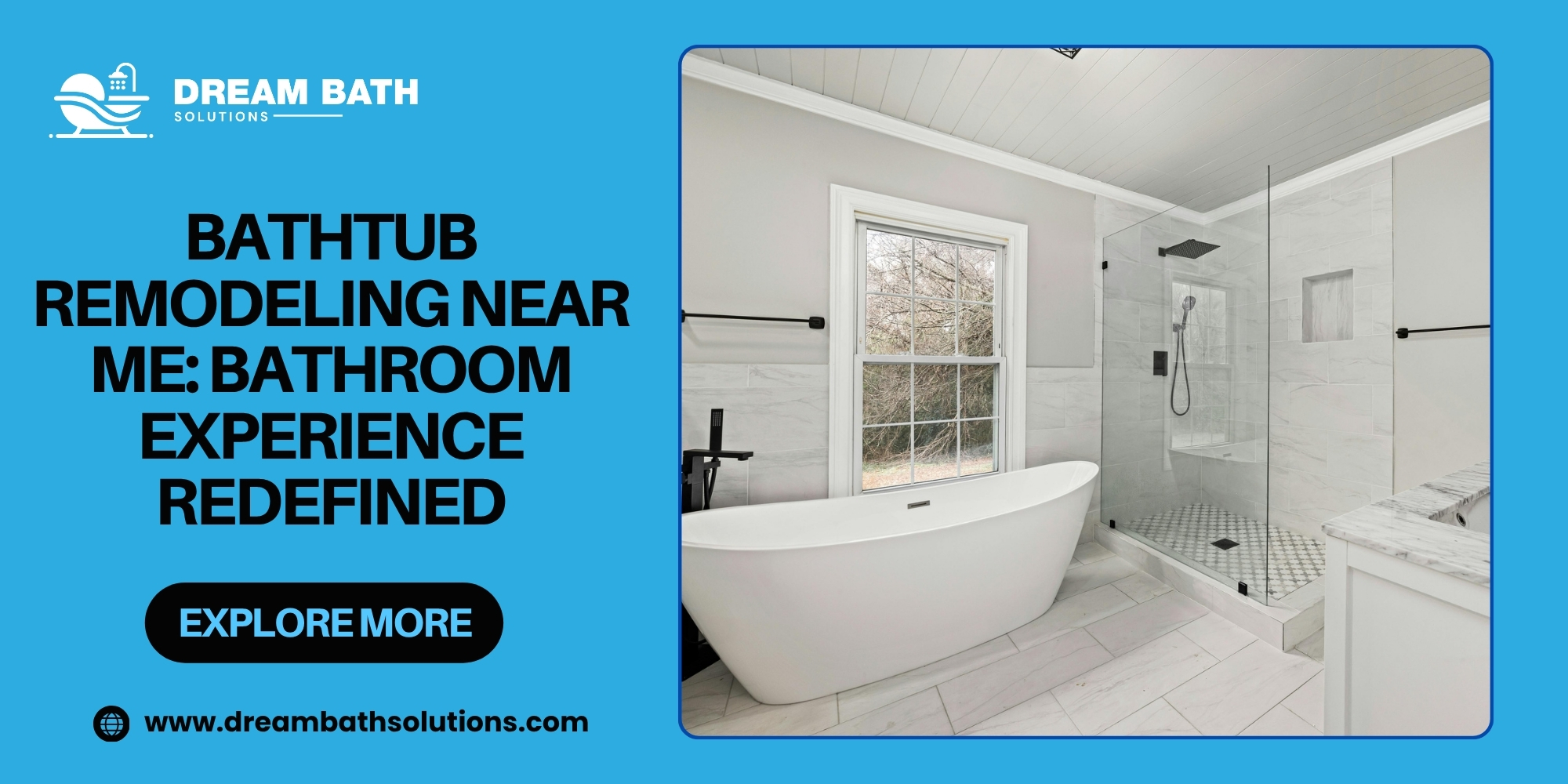 Modern bathroom with freestanding tub and glass shower promoting bathtub remodeling near me by Dream Bath Solutions.