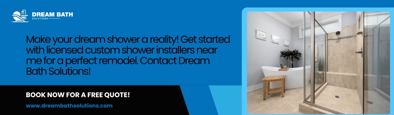 Modern bathroom with shower and tub promoting custom shower installers near me by Dream Bath Solutions.