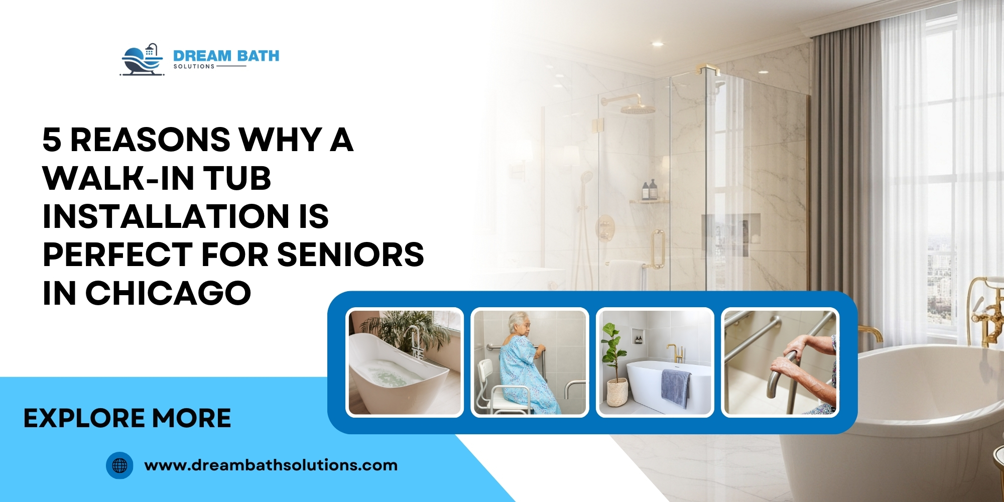 This image shows walk-in tub installation features that enhance safety and comfort for seniors in Chicago bathrooms.