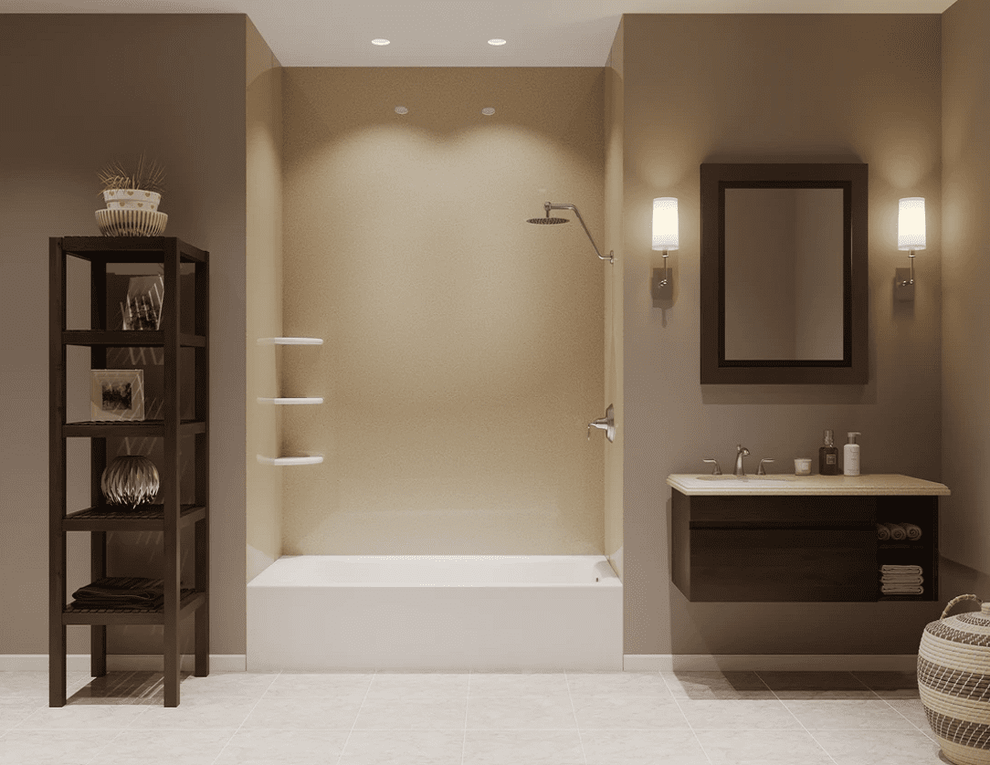 Expert one day bathroom remodel in Oatmeal color.